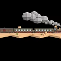 Electric Toy Steam Train on Tracks with Desert Rocks Cacti and Smoke