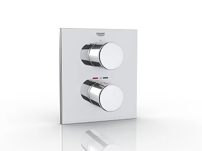 GROHE Silver Switch Panel with Two Round Knobs and Modern Sleek Design 3d model