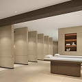 Modern Bath Center With Bathtub Wicker Chairs Large Screen TV Beige Tones Minimalist Design