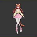 Kids Fox Eared Red Haired Doll With Pink Pleated Skirt White Stockings And Fox Tail