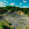 Natural Scenic Landscape With Forest Valley Rocky Terrain And Blue Sky Clouds