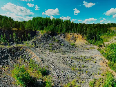 Natural Scenic Landscape With Forest Valley Rocky Terrain And Blue Sky Clouds 3d model