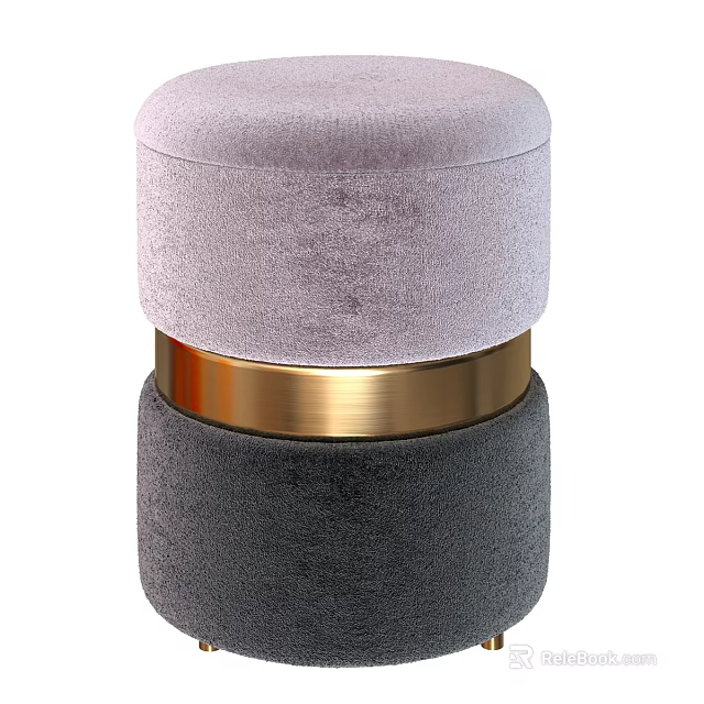 Stylish Sofa Stool with Light Purple Velvet Top Dark Gray Base and Golden Metal Ring 3d model 