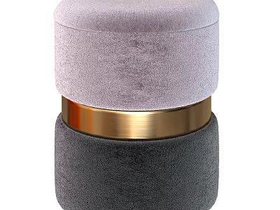 Stylish Sofa Stool with Light Purple Velvet Top Dark Gray Base and Golden Metal Ring 3d model