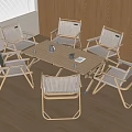 Stylish Wooden Dining Table And Chairs Set With Wicker Seats And Wooden Cabinets