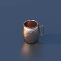 Stylish Silver Hammered Mug With Handle And Copper Interior On Blue Background 3d model