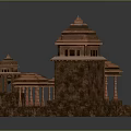 Ancient Indian Temple Architecture With Brown Stone Towers And Carved Pillars