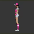 Game Movie Character with Pink Visor Crop Top Gray Shorts Pink Gloves and Striped Socks