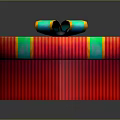 Red Striped Gift Box With Vibrant Green And Yellow Bow And Decorative Design