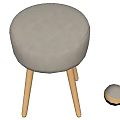 Modern Stylish Stool With Gray Padded Seat And Light Wooden Legs Design