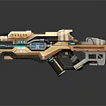 Futuristic Sci Fi Weapon with Orange Blue Detailed Mechanical Structure Barrel Grip and Glowing Core
