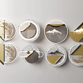 Circular Wall Decor With Various Geometric Designs Gold And Marble Textures 3d model