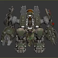 Sci Fi Mechanical Battle Robot With Green Metal Body Orange Parts Weaponized Claws And Mechanical Arms