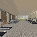 Modern Sales Office Design With Wooden Ceiling Glass Wall Staircase And Courtyard Pine Tree
