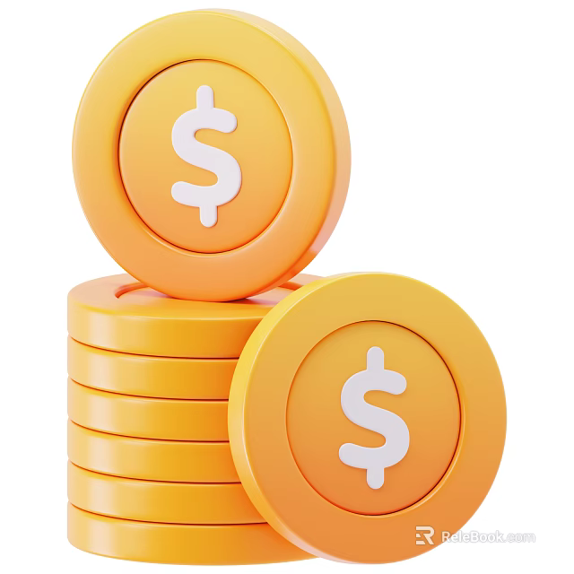 Decorative Ornament Set with Stacked Yellow Coins and Dollar Signs Design for Home Decor 3d model 