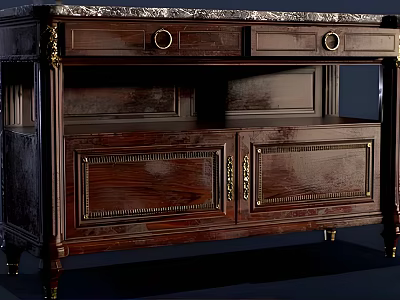 Classic Solid Wood Entryway Side Cabinet With Drawers Carved Details And Metal Accents 3d model