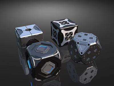 Smart Machines with Geometric Shapes Metallic Surfaces and Blue Accent Lights 3d model