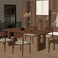 Cozy Dining Room With Wooden Table Chairs Decorative Pendant Lamp And Cabinets