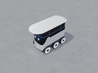 Compact Autonomous White Utility Vehicle With Curved Roof Multiple Windows And Four Wheels 3d model