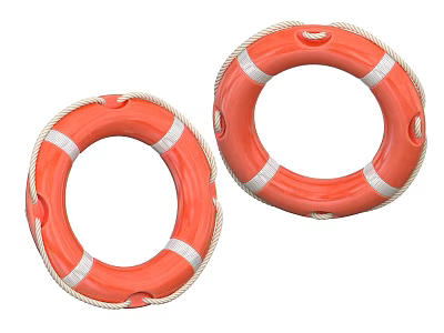 Two Orange Lifebuoy Sports Equipment With White Stripes And Rope Edges 3d model