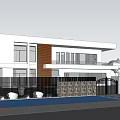 Modern Detached Villa With White Exterior Brown Panel Black Fence Iron Gate And Swimming Pool