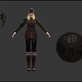 Viking Warrior Character with Fantasy Creature Axe Shield and Leather Armor 3d model