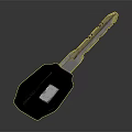 Black Key With Metallic Shank And Plastic Handle On Gray Background 3d model