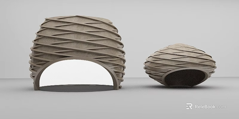 Modern Decorative Ornament Set With Spiral Textured Hemispherical Design In Light Brown 3d model 