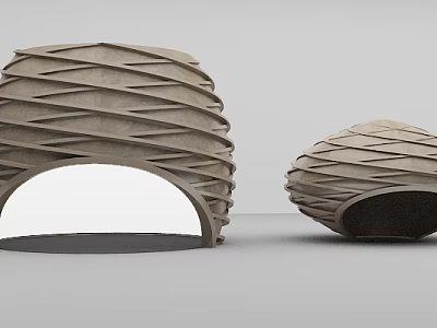 Modern Decorative Ornament Set With Spiral Textured Hemispherical Design In Light Brown 3d model