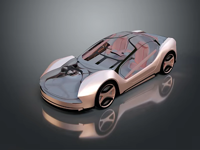 Futuristic Concept Car with Transparent Roof and Red Seats Sleek Modern Design and Metallic Finish 3d model