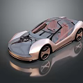 Futuristic Concept Car with Transparent Roof and Red Seats Sleek Modern Design and Metallic Finish