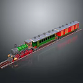 Vintage Steam Train with Green and Red Carriages on Railway Tracks