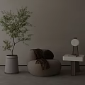 Knitted Single Sofa with Throw Blanket Pillow Potted Plant and Side Table 3d model