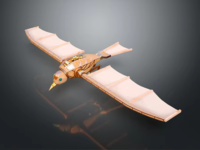 Smart Flying Machine With Bird Like Design Mechanical Wings Green Eyes And Metallic Structure 3d model