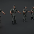 Military Game Movie Characters in Green Uniforms with Different Poses 3d model