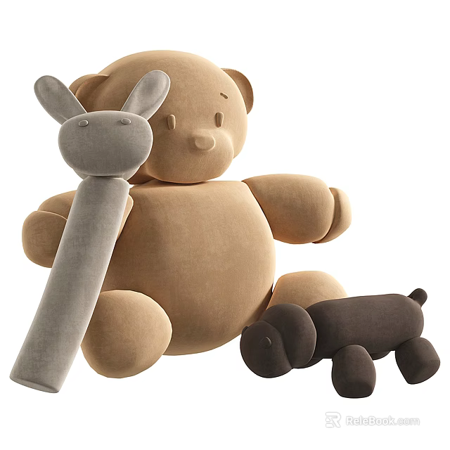 Charming Plush Bear Toy With Rabbit And Dog Stuffed Dolls 3d model 