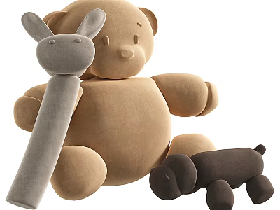 Charming Plush Bear Toy With Rabbit And Dog Stuffed Dolls 3d model