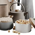 Natural Material Modern Kitchen Utensils Including Wooden Cutting Boards Spoons Kettle Teapot And Ceramic Cups