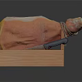 Whole Pig Leg Ham in Wooden Box with Sharp Knife on