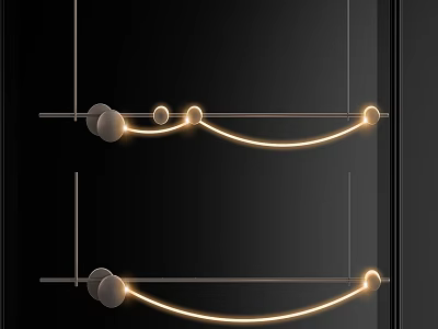 Modern Curved Chandelier With Glowing LED Lights And Metal Frame For Interior Decoration 3d model