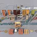 Public Facilities Components Including Various Doors Railings Bricks And Building Materials 3d model