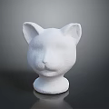 White Cat Head Sculpture With Smooth Matte Surface On Dark Background Base 3d model