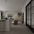 Modern Living And Dining Room Interior With Sofa Dining Table And Chandelier