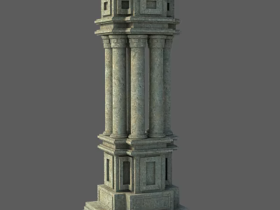 Classical Stone Column With Ornate Base Textured Surface And Architectural Details 3d model