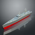 Gray And Red Naval Ship Model With Superstructure And Radar On Dark Background Reflection 3d model
