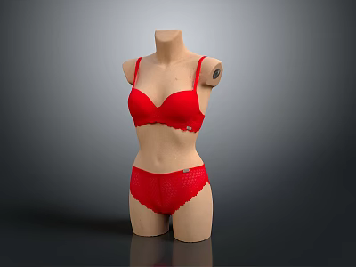 Red Lingerie Set Displayed On Mannequin With Comfortable Design And Elegant Lace Details 3d model