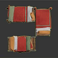 Vintage Metal Bed Frames Set Of Three With Red Sheets Green And Orange Pillows