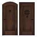 Dark Colored Wooden Hinged Doors With Metal Rivets Door Knockers And Handles
