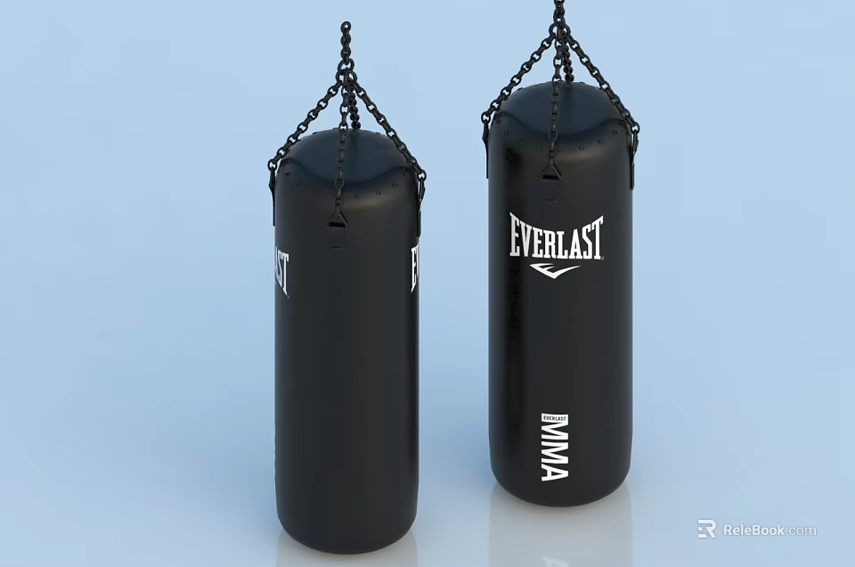 Two Black Punching Bags Featuring TITLE EVERLAST Logos For MMA Training 3d model 