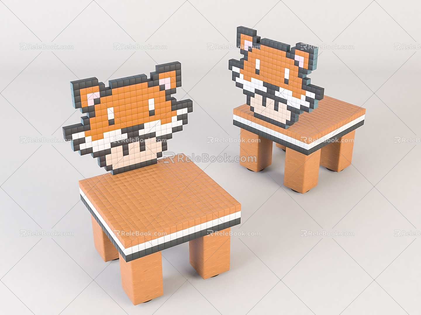 Modern Children's Chair Children's Cartoon Wooden Stool 3d model